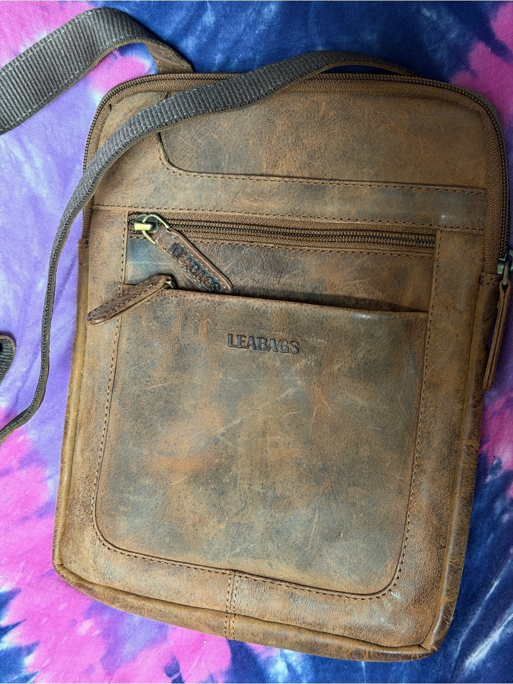 Vintage Leabags Brown Leather Messenger Crossbody Bag